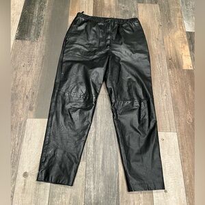 Vtg. Pia Rucci Genuine Black Leather Elastic Waist Tapered Hi-Rise Pants Medium